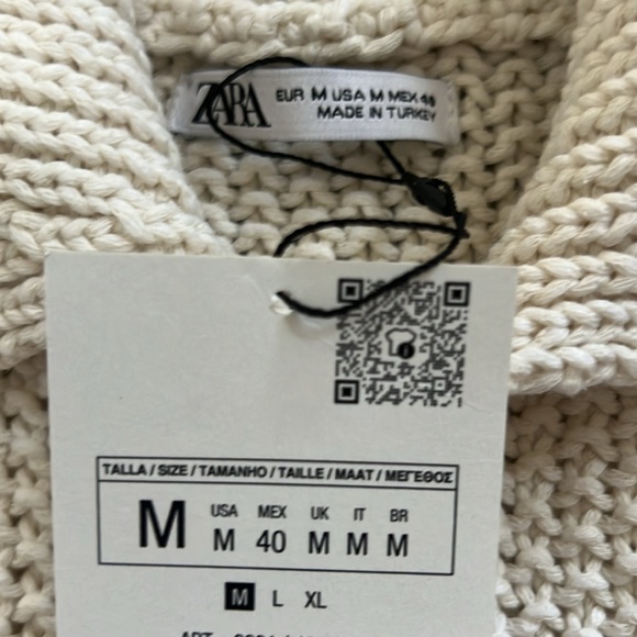 New Zara Men Cream Crochet Knit Top Shirt Men M Buttons - Picture 7 of 7